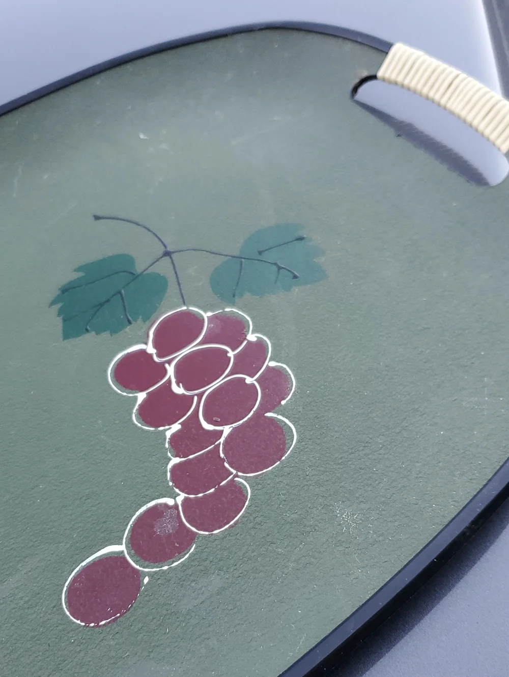 MCM 60s - 70s Vintage Japan Bar Serving Tray Handles Wine Bottle Grapes -Art 18